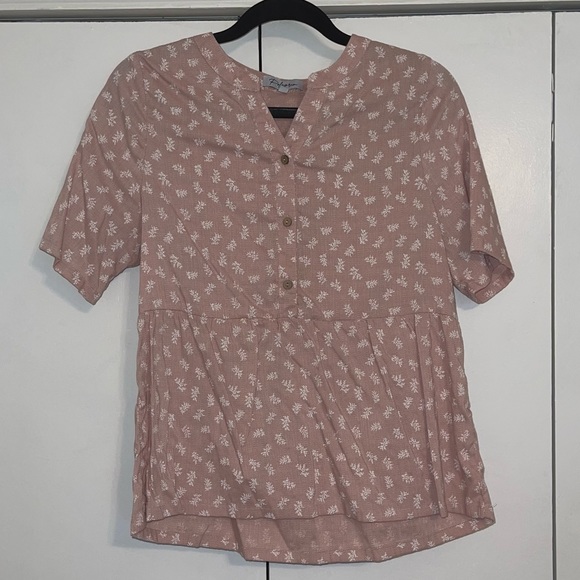Mauve Floral Linen Peplum Shirt - Picture 1 of 3